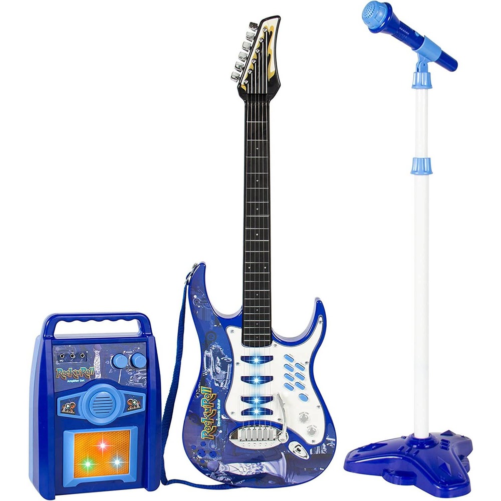 Kids Electric Guitar Play Set w/Whammy Bar, Mic & Amp, Blue - BRAND NEW
